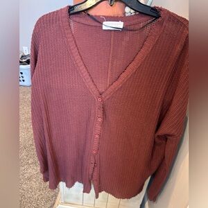 Women's Long Sleeve oversized Top - Maroon/rust